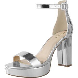 Women's Silver Ankis Chunky Block Open Toe Comfortable Strappy Heeled Sandals